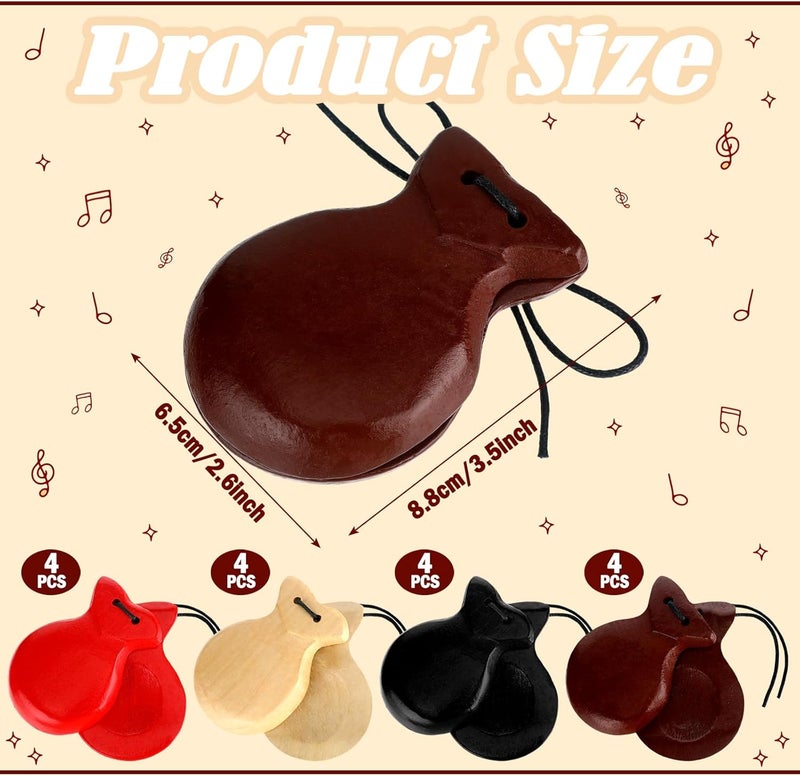 Fiada 8 Pcs Spanish Castanets Musical Instrument Flamenco Castanets with String Traditional Wood Hand Percussion for Adults Beginners Spain Souvenir Gift, 4 Colors - Image 2